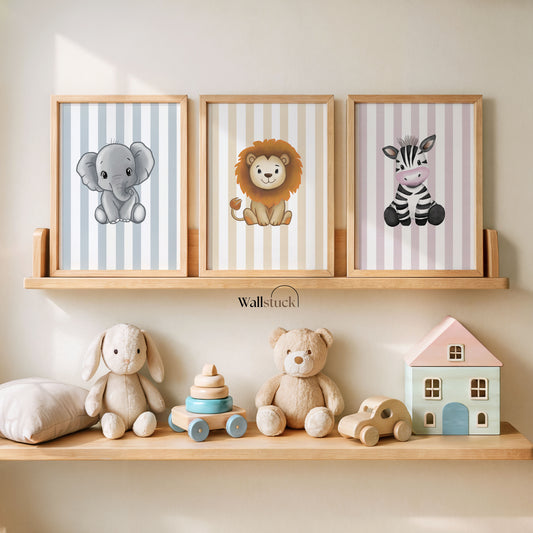 SAFARI ANIMAL NURSERY ART (Set of 3)